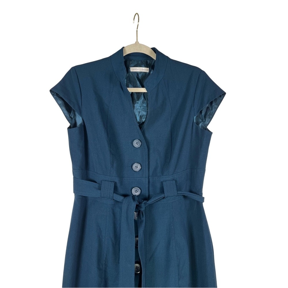 Sandra Darren Teal Button-Front Belted Midi Sheath Dress - Fits Like Size 8 - Picture 2 of 9